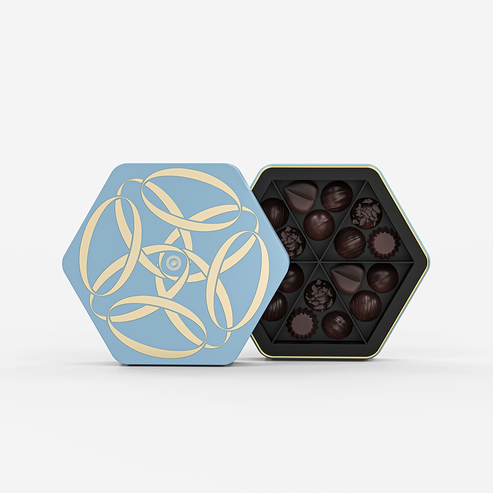 Holidaypacfactory colorful hexagon chocolate gift box packaging side construction detail