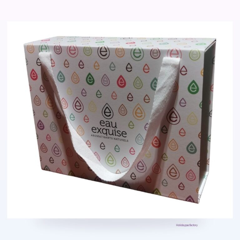 Holidaypacfactory foldable cardboard gift box with ribbon handle product photo 1