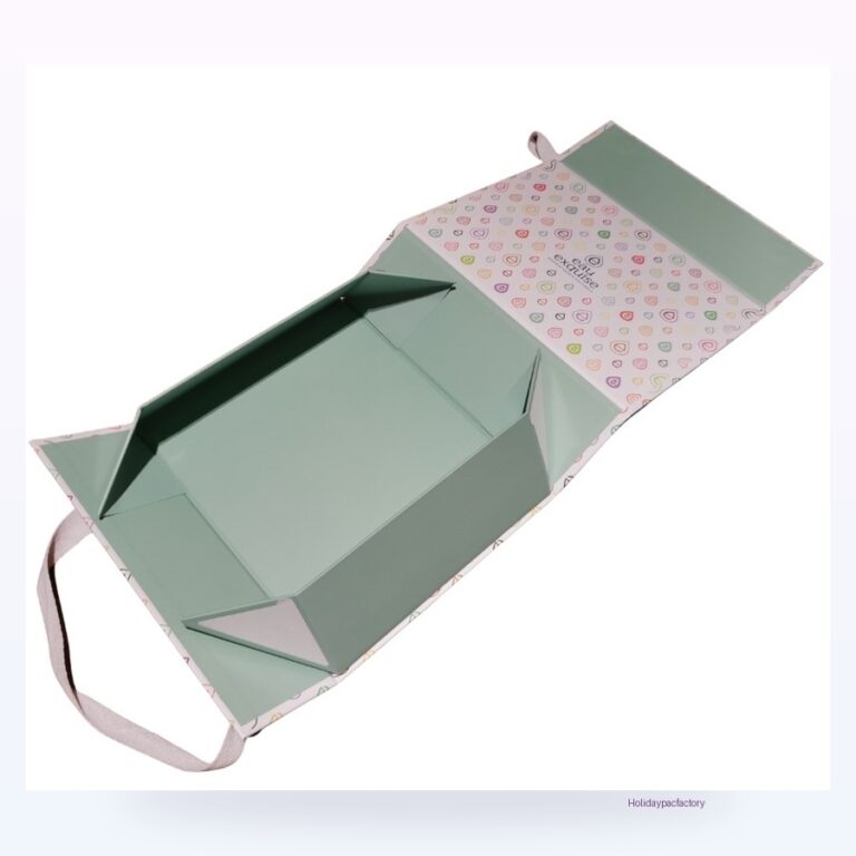 Holidaypacfactory foldable cardboard gift box with ribbon handle product photo 1