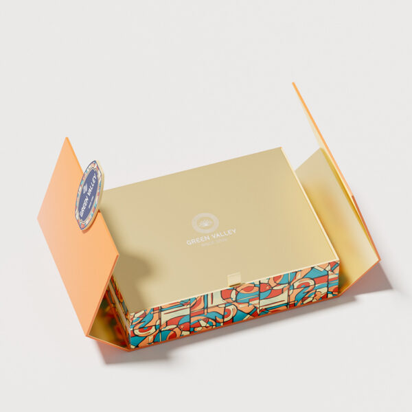 Holidaypacfactory magnetic open orange chocolate gift box packaging product image 3