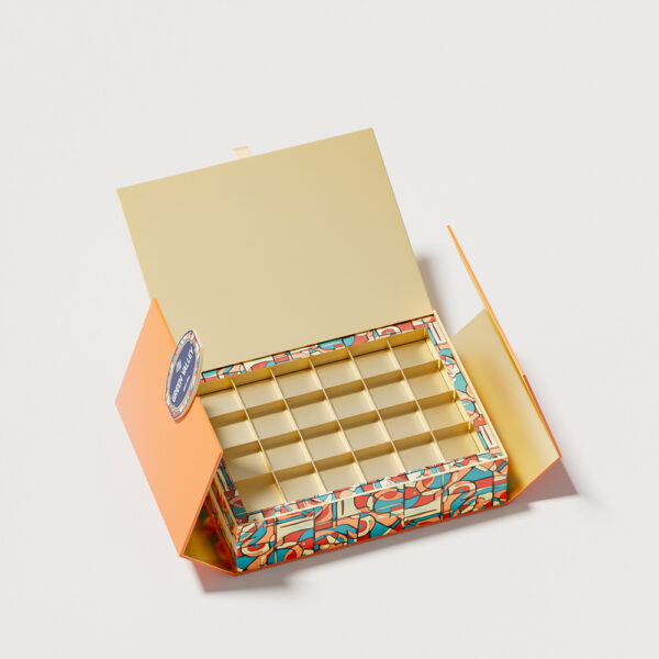Holidaypacfactory magnetic open orange chocolate gift box packaging product image 4