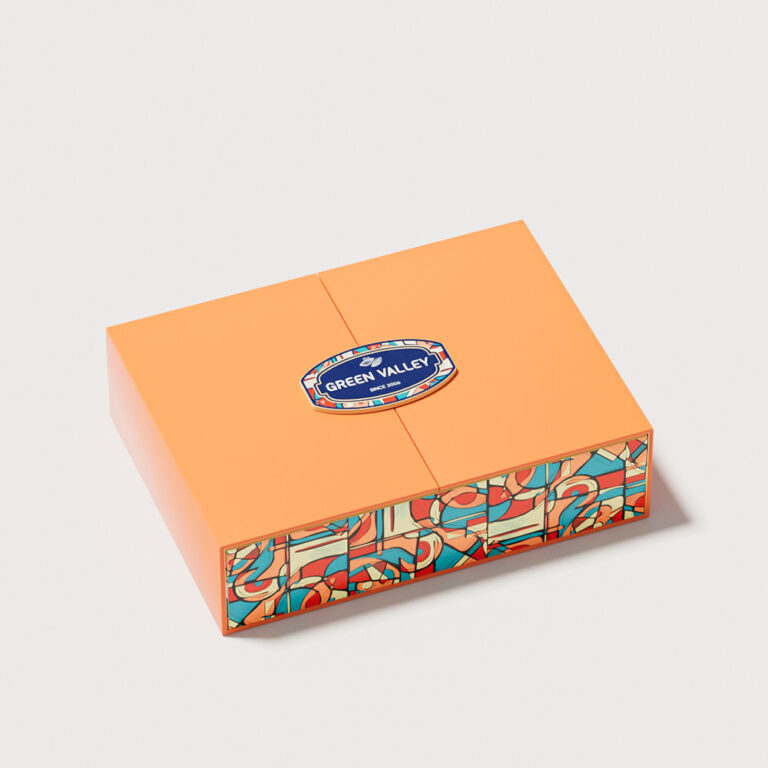 Holidaypacfactory magnetic open orange chocolate gift box packaging product image 1