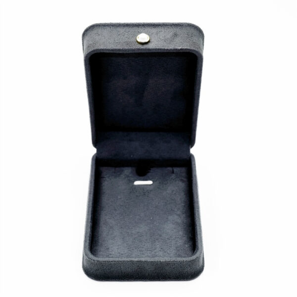 Black suede jewelry box empty interior and retention detail