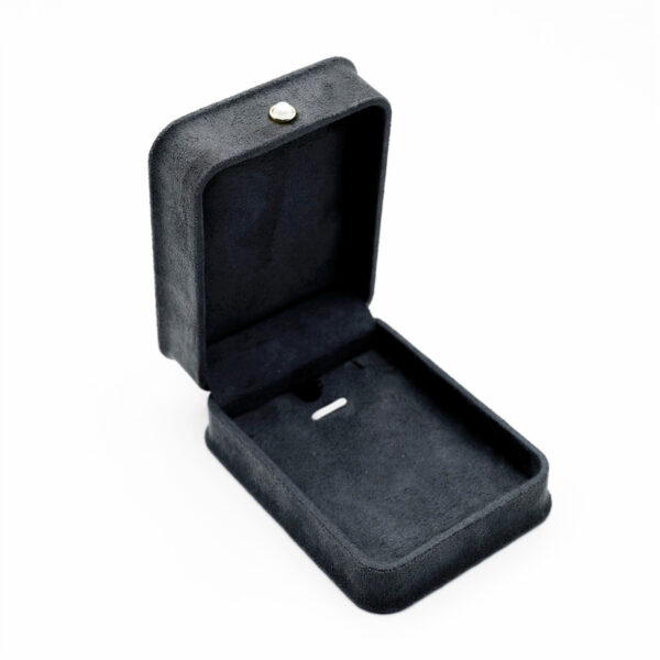 Black suede magnetic bracelet box open angle view
