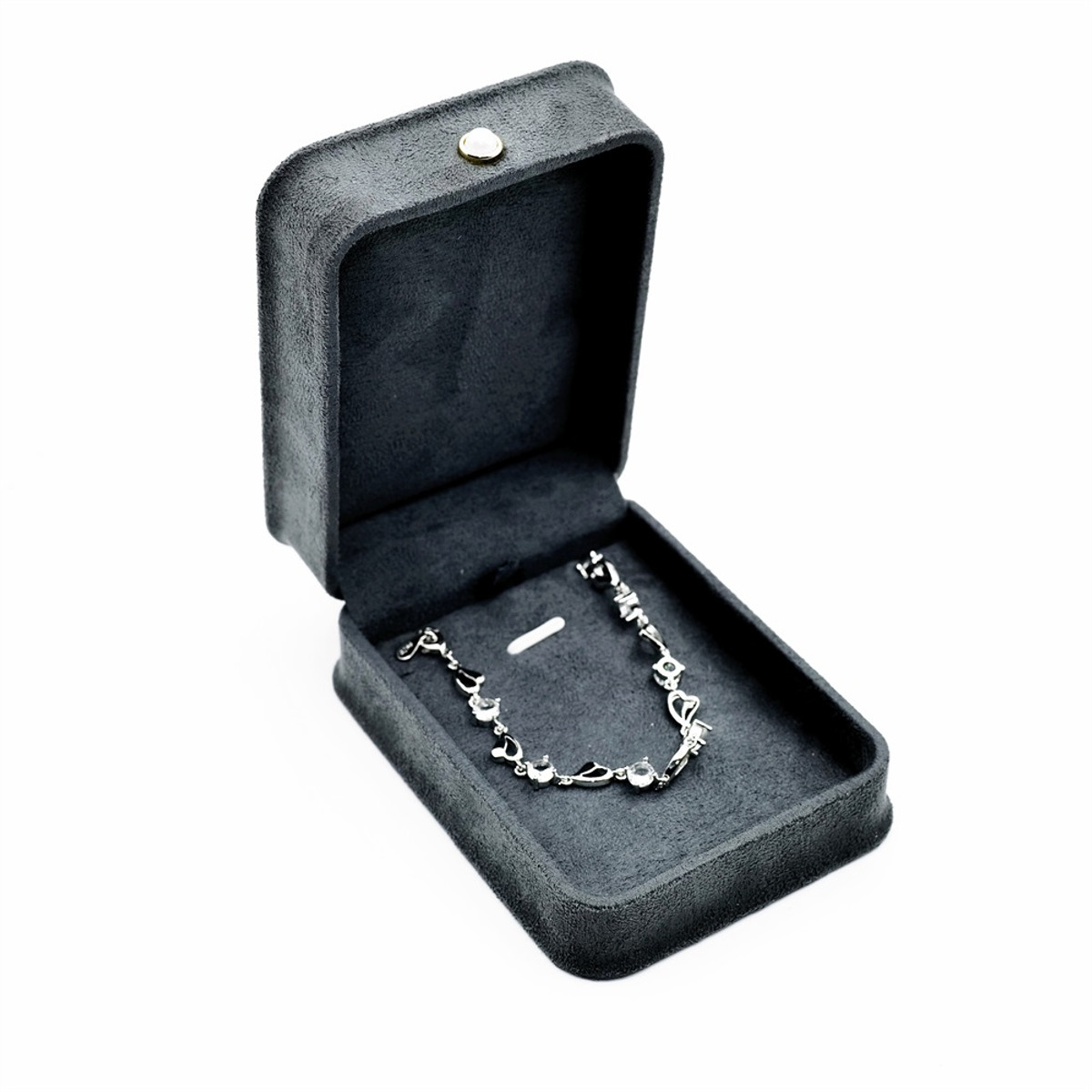 Holidaypacfactory black suede magnetic bracelet jewelry box open view