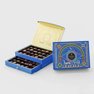 Holidaypacfactory custom blue magnetic drawer chocolate gift box two layer packaging image 1