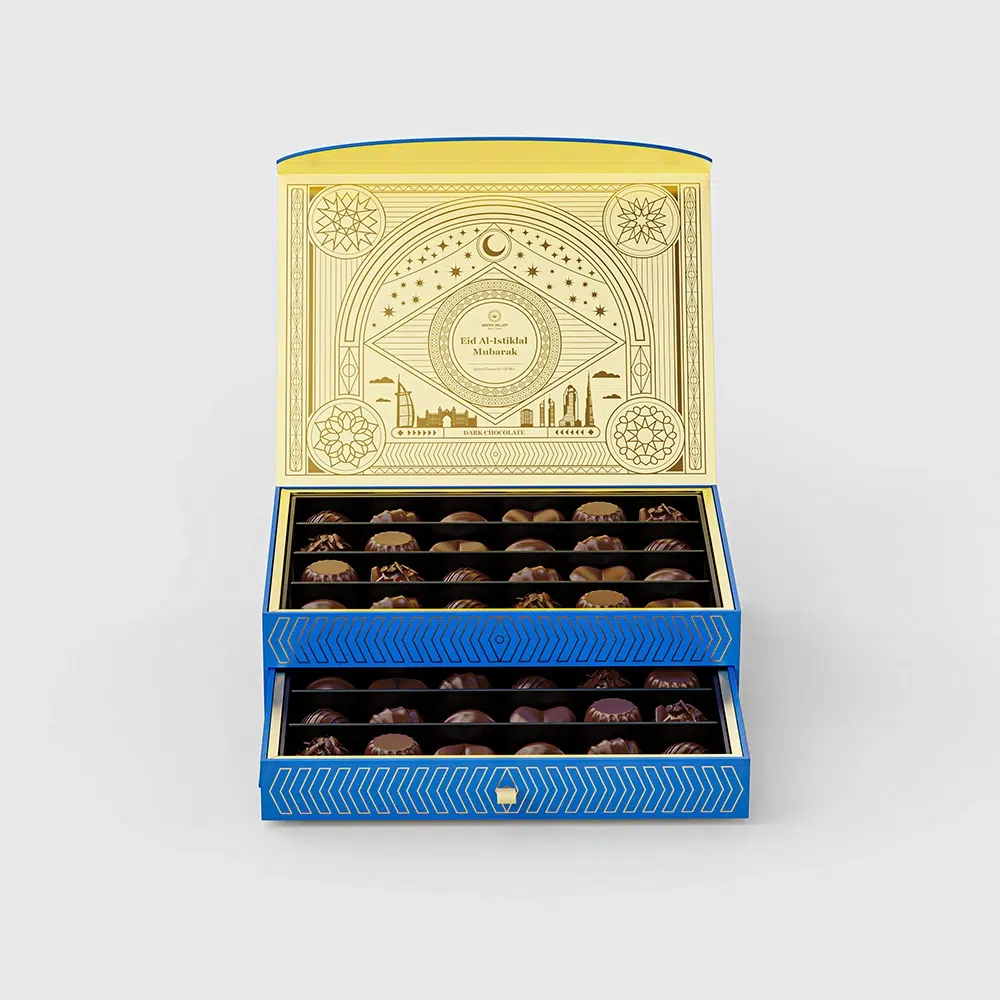 Holidaypacfactory two layer chocolate drawer box open presentation view
