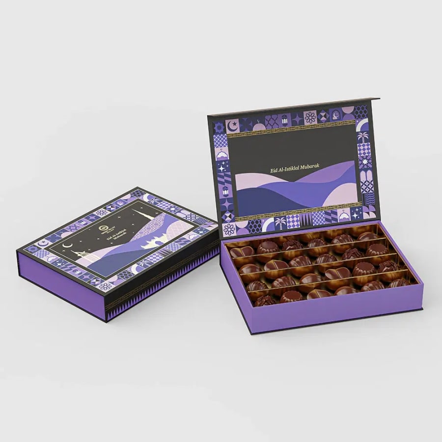 custom romantic night theme rigid chocolate gift box with magnetic flip lid Holidaypacfactory image 3