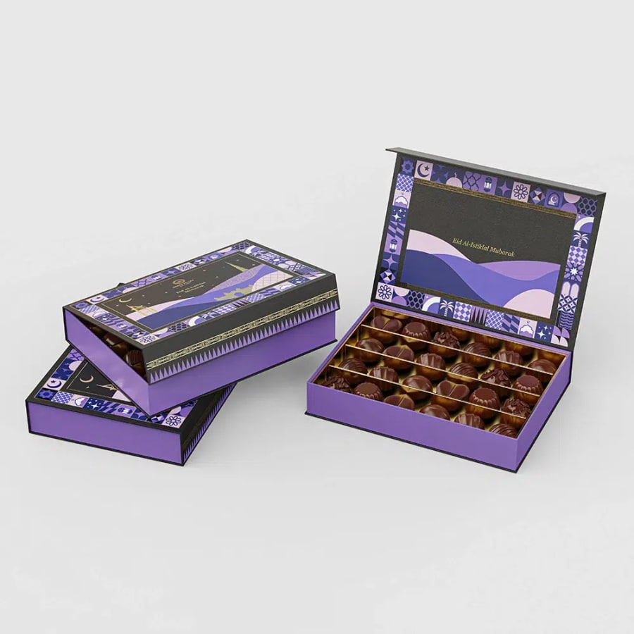 custom romantic night theme rigid chocolate gift box with magnetic flip lid Holidaypacfactory image 4