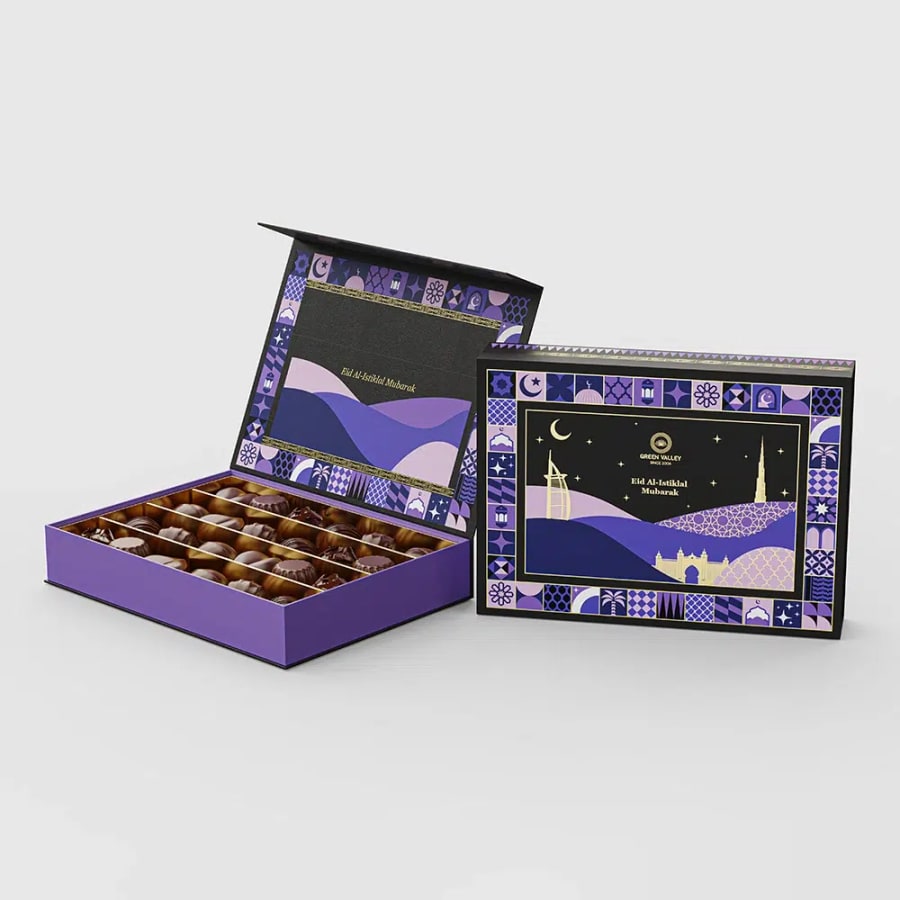 custom romantic night theme rigid chocolate gift box with magnetic flip lid Holidaypacfactory image 5