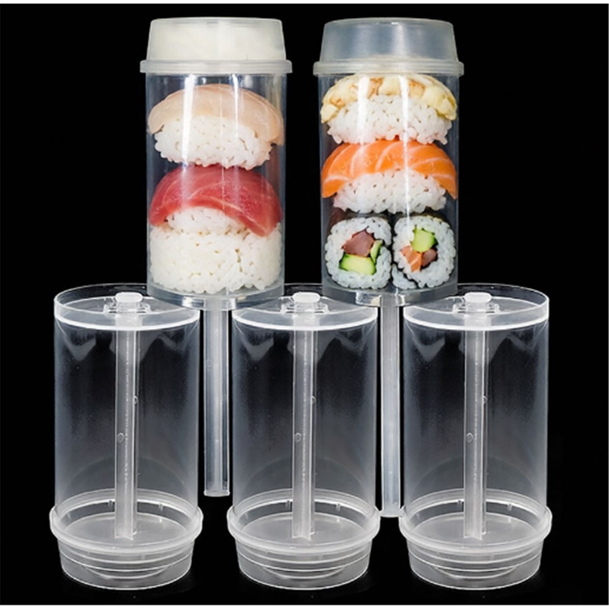 custom sushi push pop paper tube packaging with clear plunger cup for restaurant takeaway Holidaypacfactory image 5