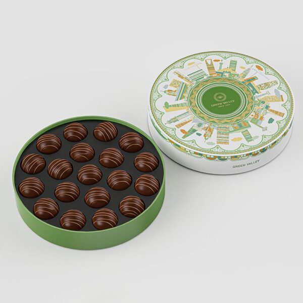 Holidaypacfactory green round chocolate gift box packaging product image 3