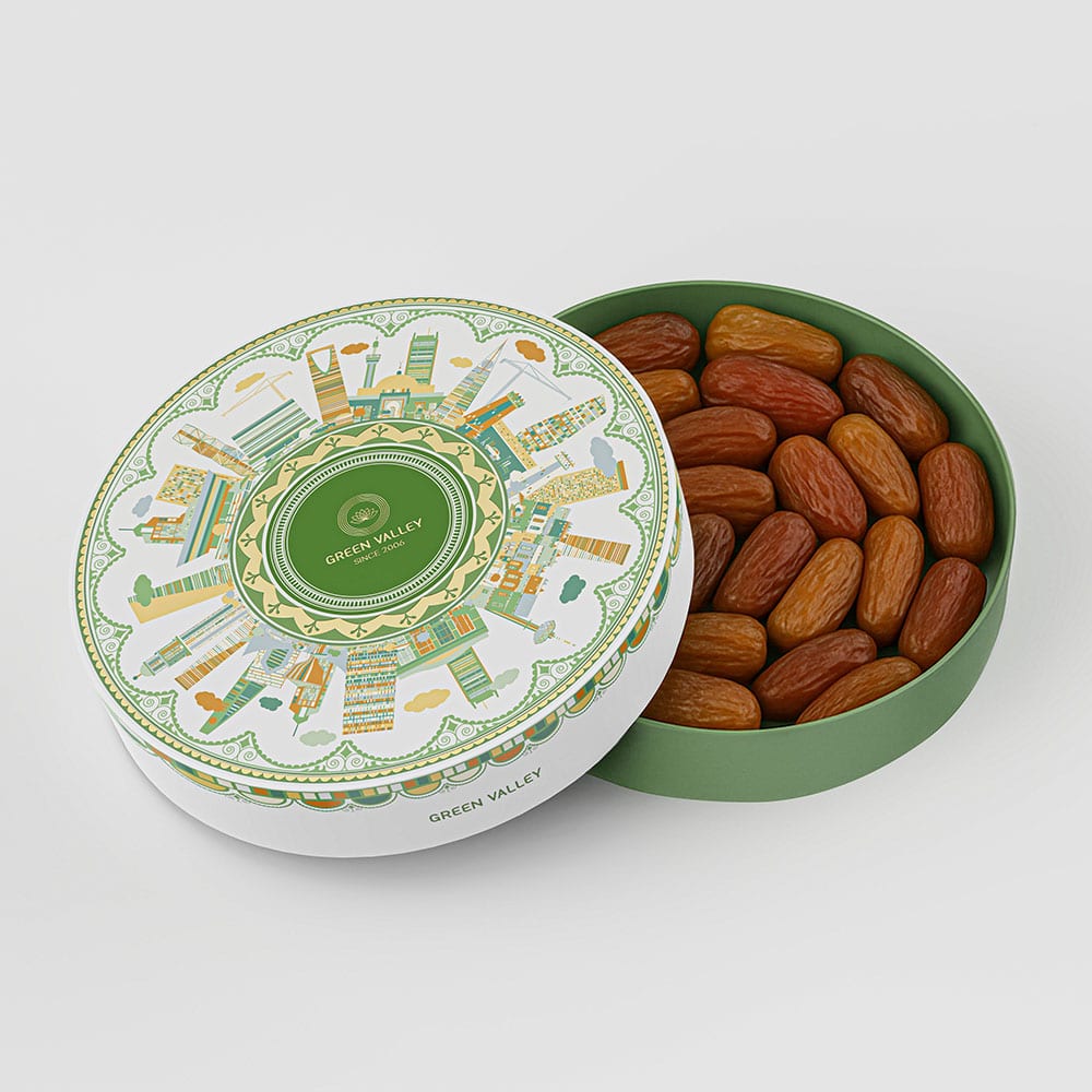 Holidaypacfactory green round chocolate gift box packaging opening structure view