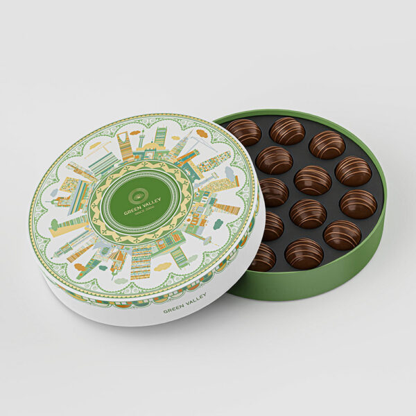 Holidaypacfactory green round chocolate gift box packaging product image 1