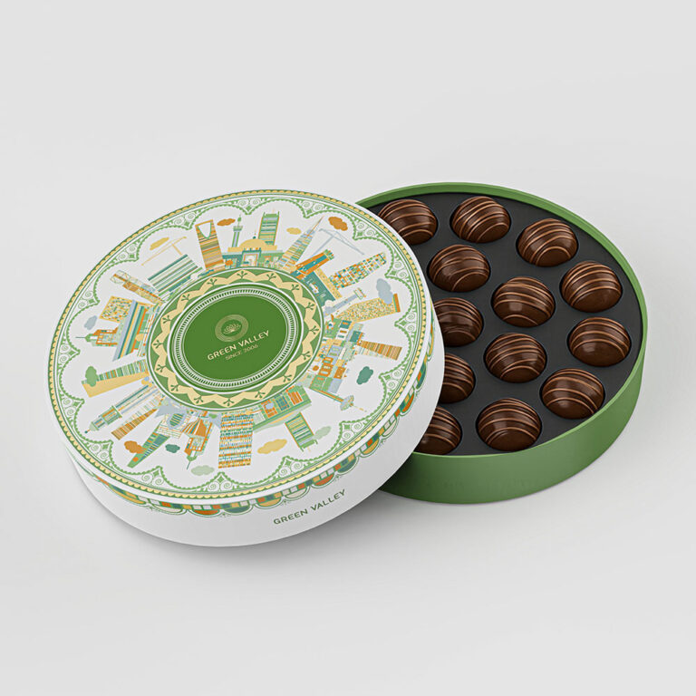 Holidaypacfactory green round chocolate gift box packaging product image 1