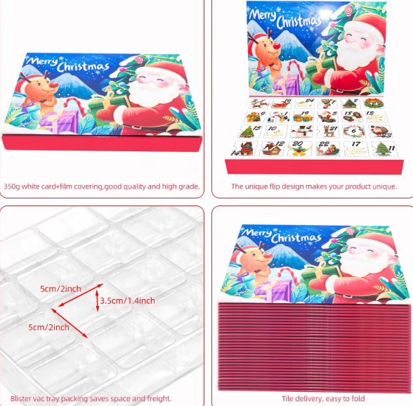 Holidaypacfactory 24 compartment Christmas countdown advent calendar blind box PET tray product image 5