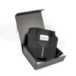 Holidaypacfactory Customized Hot Black Logo Foldable Clothes Gift Packaging Box with Satin Insert for Apparel Packaging realistic full frame packaging main image