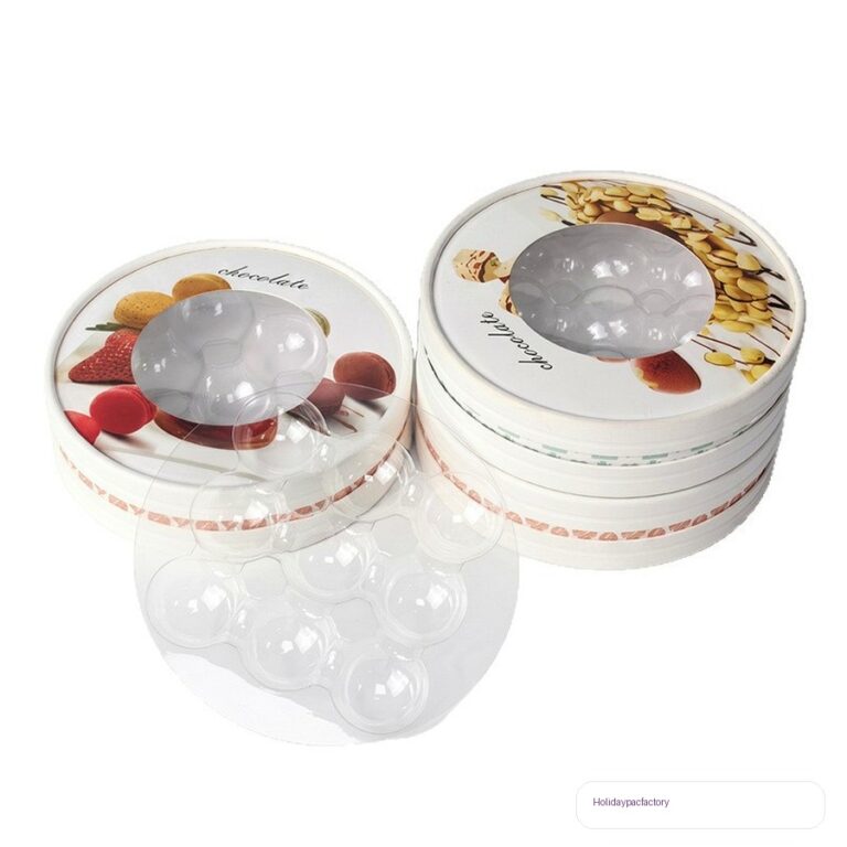 Holidaypacfactory round clear window chocolate macaron gift box in bakery counter setting