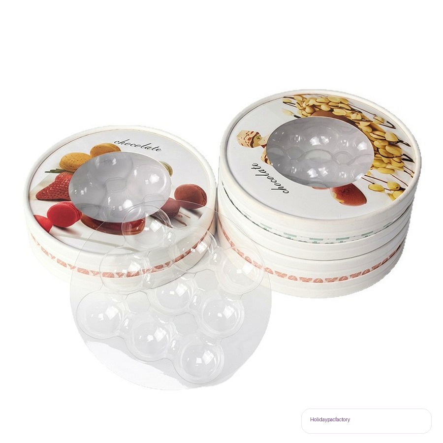 Holidaypacfactory holidaypac factory round clear window macaron gift box with PET insert tray structure