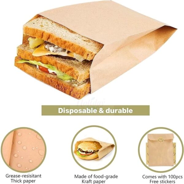 Holidaypacfactory SOS flat bottom kraft paper bags for deli takeout product image 3
