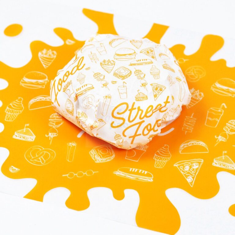 Holidaypacfactory white kraft burger wrap paper sheets for qsr trays full bleed product image 1