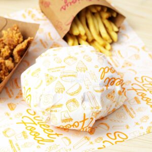 Holidaypacfactory white kraft burger wrap paper sheets for qsr trays full bleed product image 2