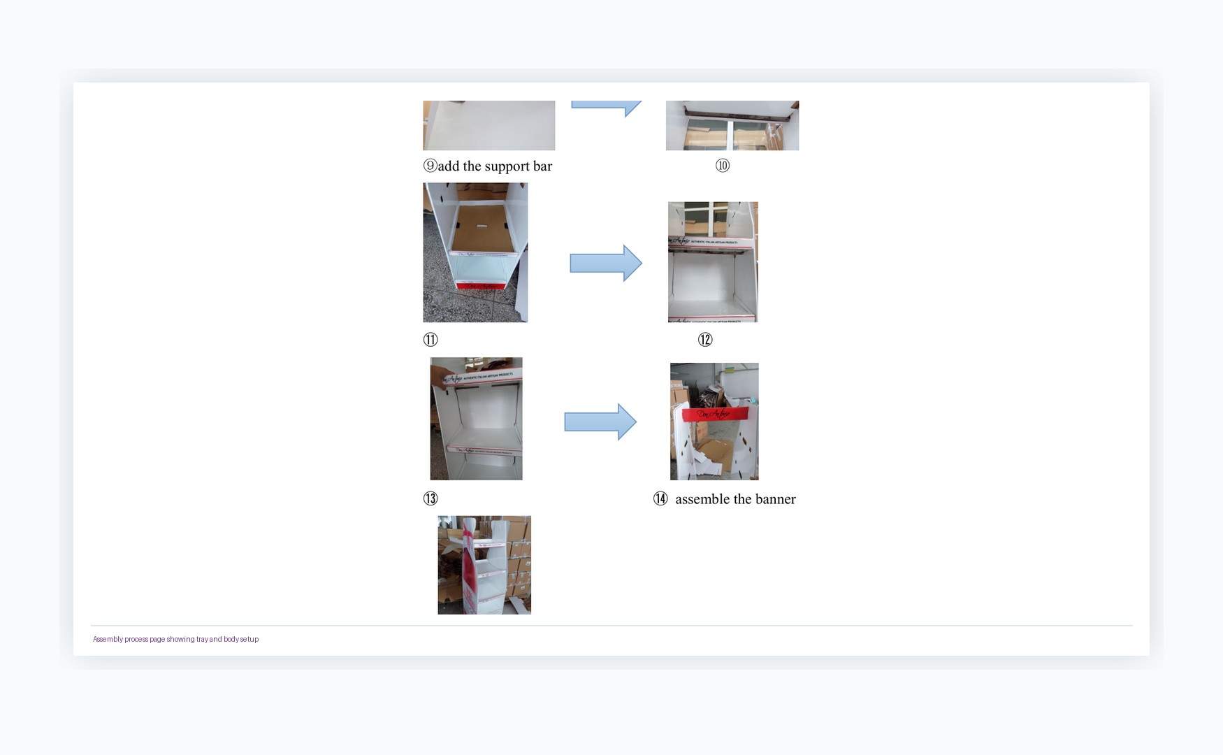 Holidaypacfactory holidaypac factory Australia food display stand case study assembly process page showing tray and body setup