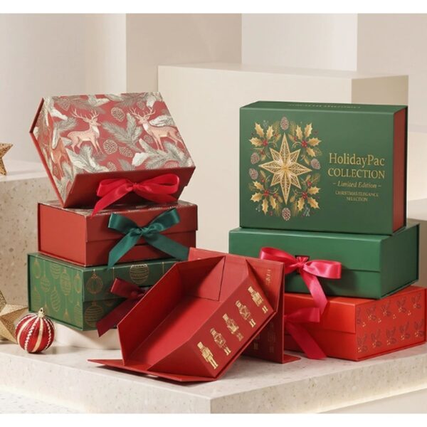 Christmas magnetic folding gift box Holidaypacfactory image 3 for holiday retail, corporate gifting, confectionery, beauty and premium seasonal gift sets