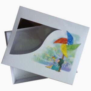 custom food paper box with clear window Holidaypacfactory image 1 for cakes, pastries, cookies, desserts, takeaway food, bakery gifts, chocolate packs and visible food retail packaging