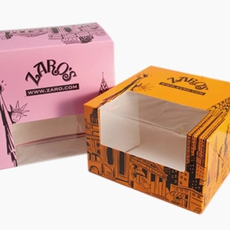 custom food paper box with clear window Holidaypacfactory image 1 for cakes, pastries, cookies, desserts, takeaway food, bakery gifts, chocolate packs and visible food retail packaging