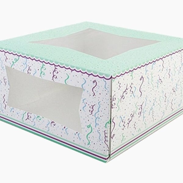 custom food paper box with clear window Holidaypacfactory image 4 for cakes, pastries, cookies, desserts, takeaway food, bakery gifts, chocolate packs and visible food retail packaging