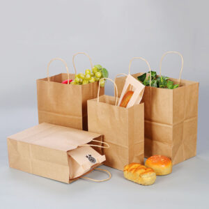 Holidaypacfactory custom kraft takeaway paper bags with handles gallery image 1