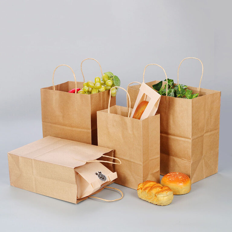 Holidaypacfactory custom kraft takeaway paper bags with handles gallery image 1