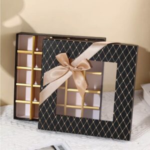 square chocolate rigid gift box with clear window Holidaypacfactory image 1 for chocolate, macarons, cookies, candy, dessert kits, bakery gifts and festive confectionery programs