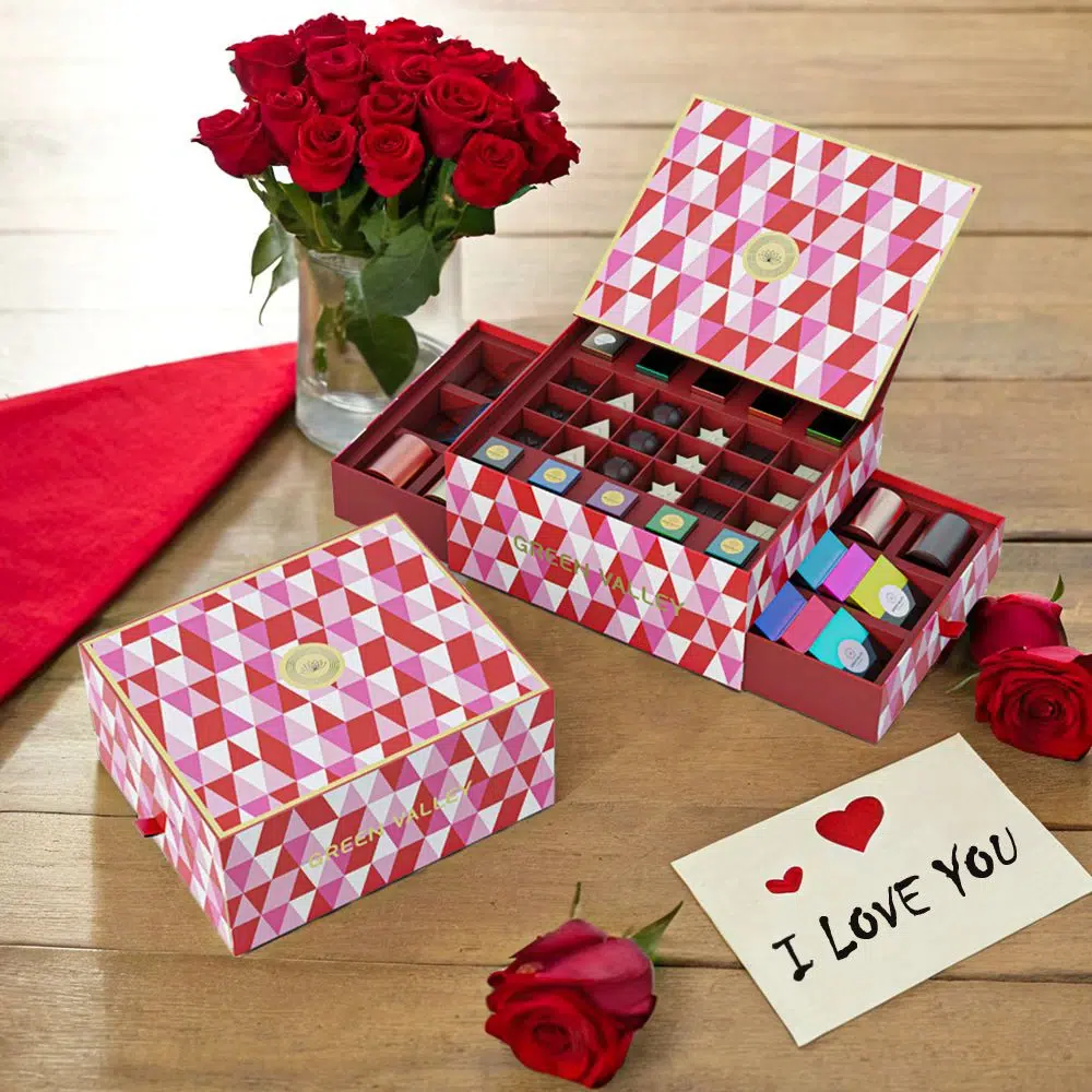 Holidaypacfactory festival magnetic drawer chocolate gift box packaging opening structure view