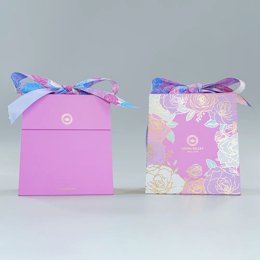 Holidaypacfactory purple chocolate gift bag shape box packaging opening structure view
