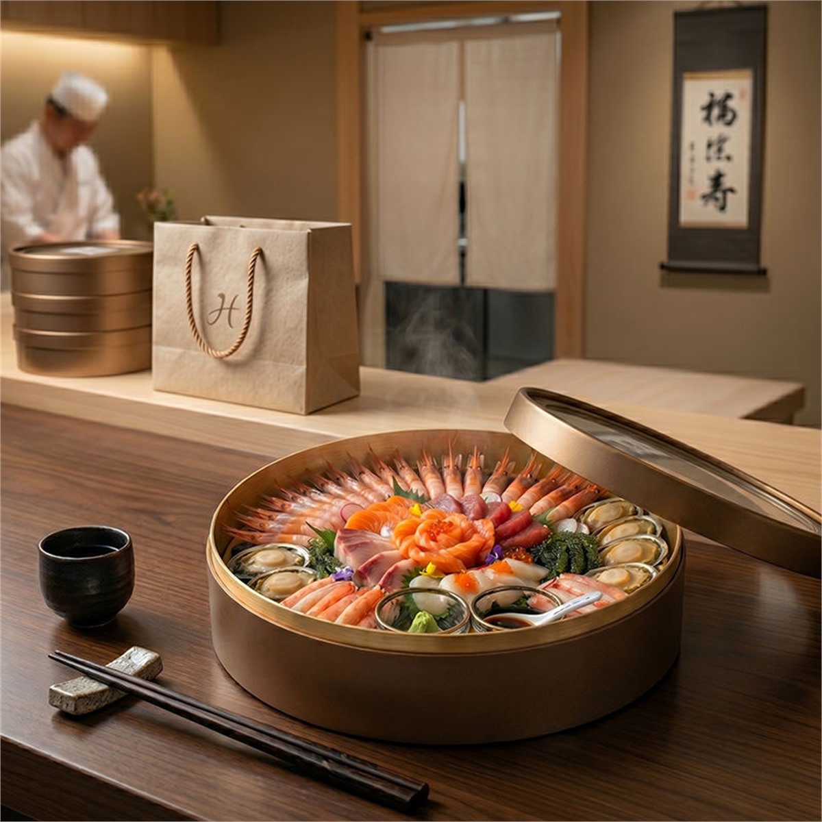 custom eco-friendly sashimi sushi containers round platter Holidaypacfactory