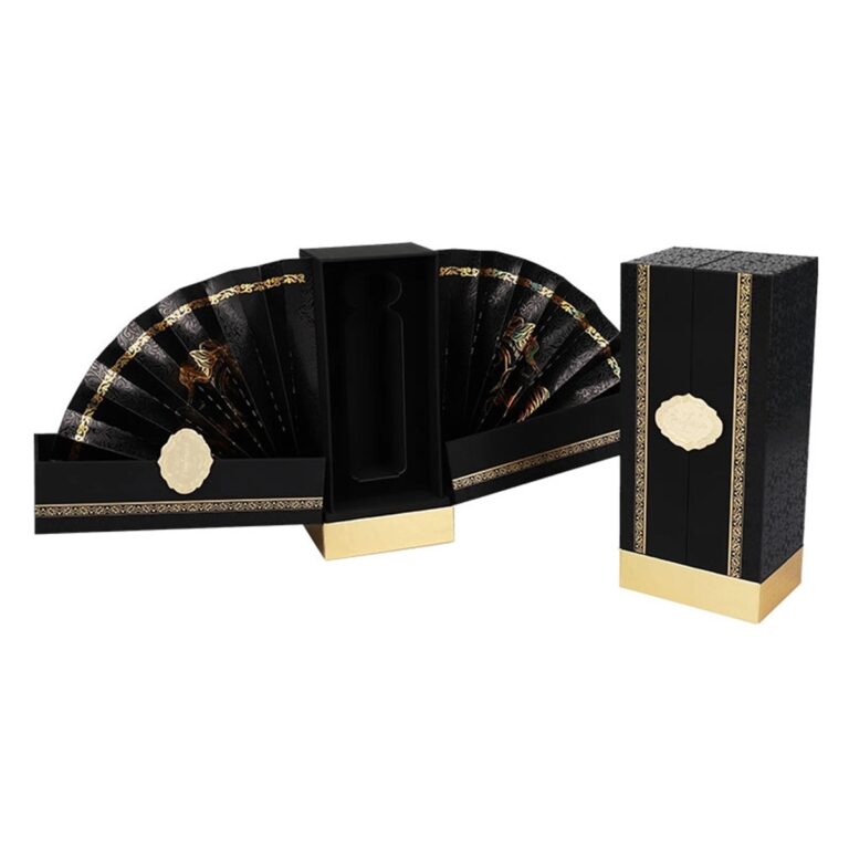 custom black folding perfume paper packaging box with gold foil details Holidaypacfactory