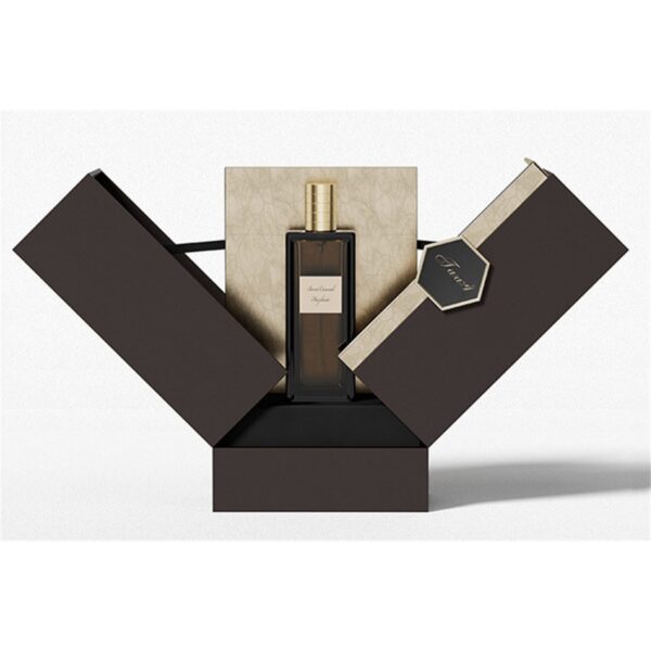 custom middle open perfume gift box with black exterior and gold accent Holidaypacfactory