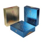 blue and gold printed wine packaging box with fold-flat structure Holidaypacfactory
