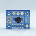 navy blue Arabic style chocolate gift box with geometric gold pattern Holidaypacfactory