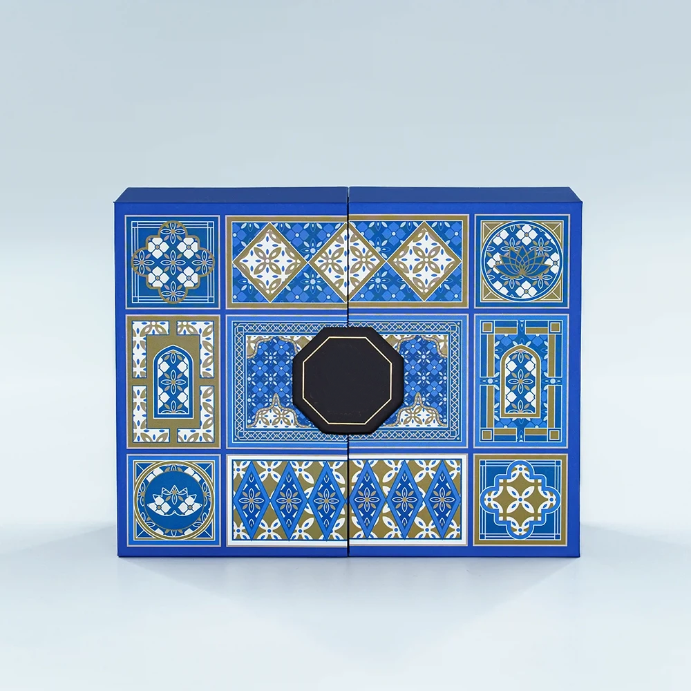 Custom Navy Blue Arabic Style Chocolate Gift Box Packaging with Magnetic Opening Holidaypacfactory