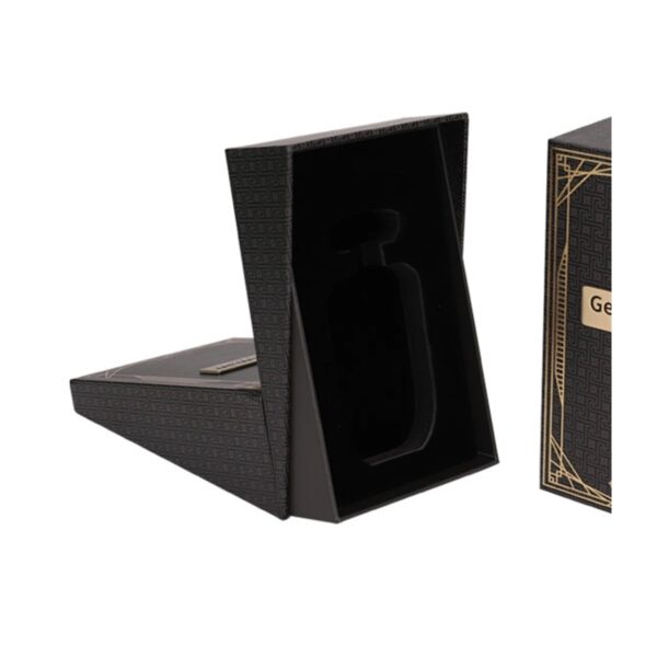 black and gold men's perfume packaging box close view Holidaypacfactory