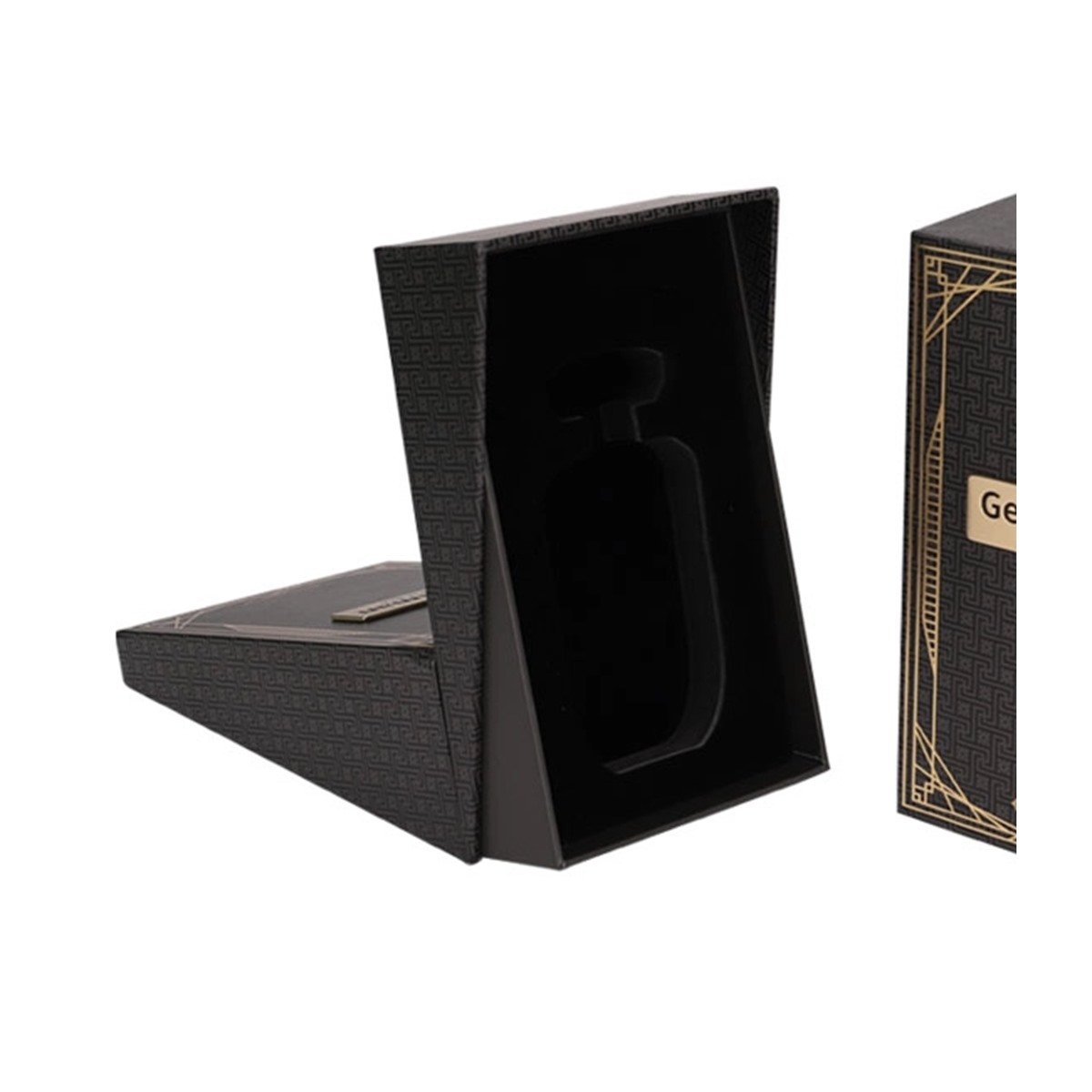 black and gold men's perfume packaging box close view Holidaypacfactory