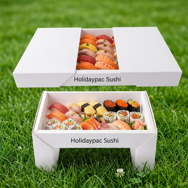 custom disposable paper flip sushi box open white structure Holidaypacfactory