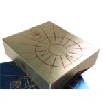 printed wine packaging folding box top view with gold sunburst design Holidaypacfactory
