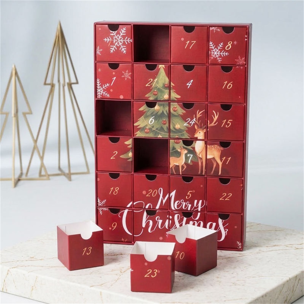 red Christmas countdown advent calendar display box Holidaypacfactory