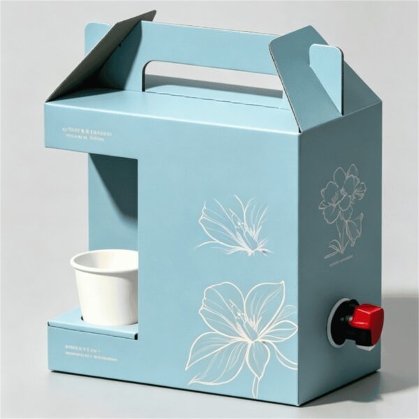 blue portable coffee carton box with cup bay and tap Holidaypacfactory