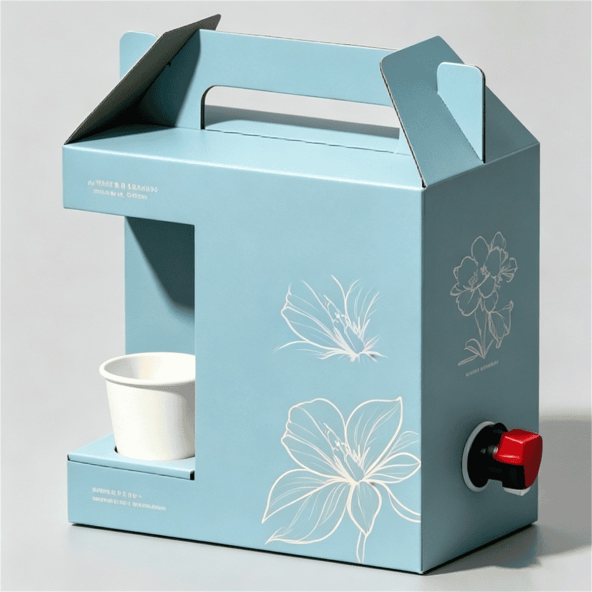 blue portable coffee carton box with cup bay and tap Holidaypacfactory