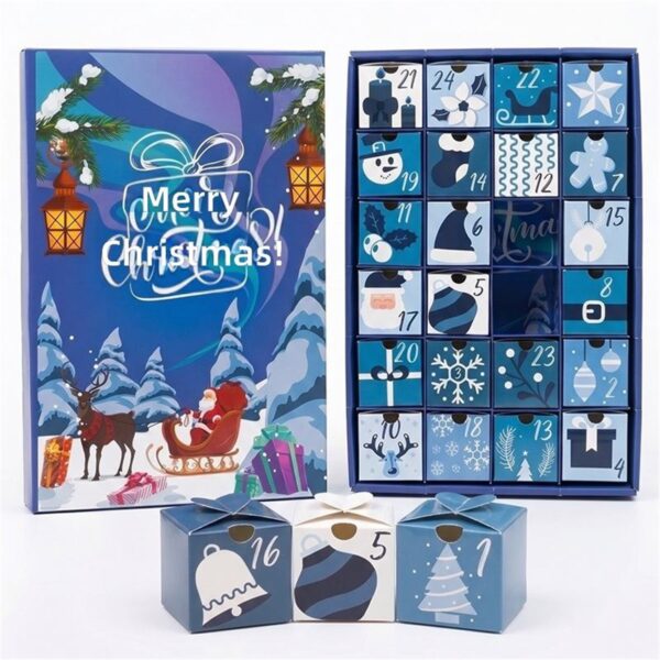 blue Christmas advent calendar drawer box artwork option Holidaypacfactory